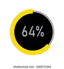 circle percentage diagrams meter ready-to-use for web design, user interface UI or infographic - indicator with yellow,black & ash showing 64%