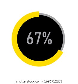 circle percentage diagrams meter ready-to-use for web design, user interface UI or infographic - indicator with yellow,black & ash showing 67%