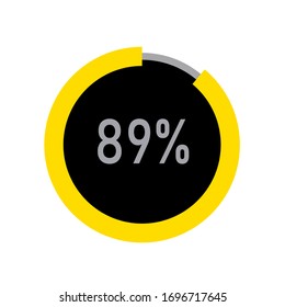 circle percentage diagrams meter ready-to-use for web design, user interface UI or infographic - indicator with yellow,black & ash showing 89%