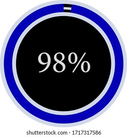 circle percentage diagrams meter showing 98% ready-to-use for web design, user interface UI or infographic - indicator with blue and black