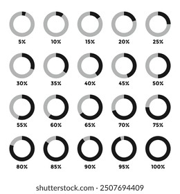 Circle percentage diagrams vector, circle loading and progress bars collection set.