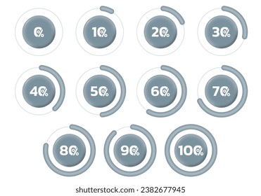 Circle percentage graph or diagram. Percent pie chart. Progress bar, load template. Business infographic 3d design. Vector illustration.