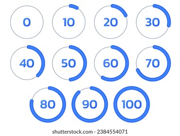 Gráfico o diagrama de porcentaje de círculo. Gráfico circular porcentual. Barra de progreso, carga, plantilla de rueda de carga. Diseño de infografía de negocios. Ilustración vectorial.