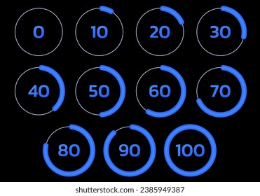 Circle percentage graph or diagram. Percent pie chart. Progress bar, load, loading wheel template. Business infographic design. Vector illustration.