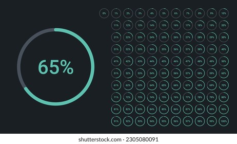 Circle percentage pie chart diagrams infographic from 0 to 100 numbers elements web design user interface UI UX