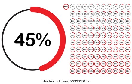 Circle percentage pie chart diagrams infographic from 0 to 100 numbers elements web design
