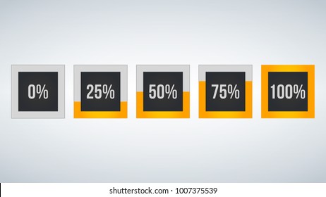circle percentage,Performance analysis in percent, square number 0,25,50,75,100, vector infographic isolated on black background