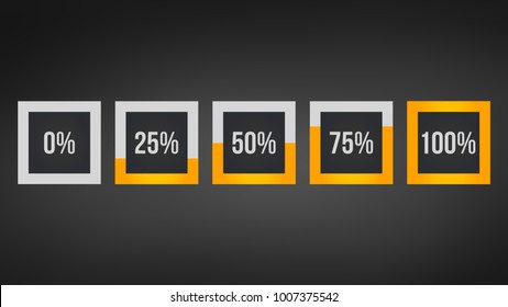 circle percentage,Performance analysis in percent, square number 0,25,50,75,100, vector infographic isolated on black background