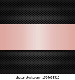 Circle perforated carbon speaker grill texture with rose gold metal background.