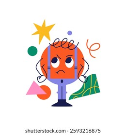 Circle personage expressing angry and frowning emotion. Vector cartoon character, sticker or emoji, Isolated geometric shape mascot, funny expression for social media emoticons packages