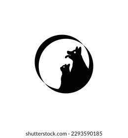 Circle pet cat and dog animal logo design 