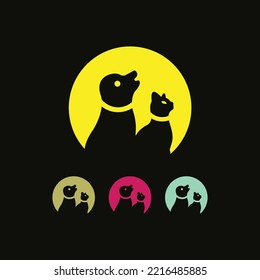 Circle pet dog and cat animal logo design 