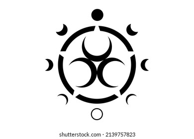 Circle Phases of the moon, Three crescents moon, spiritual mandala, Sacred Geometry. Wiccan wheel symbol, Triple Goddess vector round logo black tattoo isolated on white background