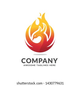 circle phoenix bird  and fire logo design