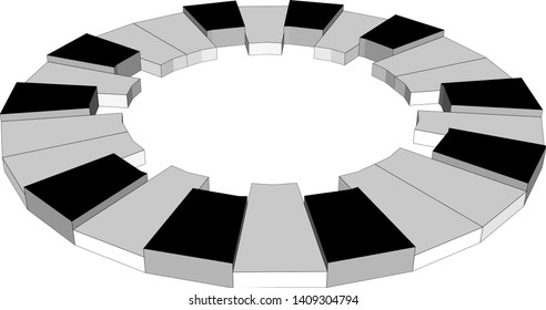 Circle piano keys, two octaves, 3d, an element for the decoration of your design, isolated on white background. EPS10 vector illustration.