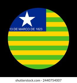 Círculo Piaui bandera ilustración vectorial aislado sobre fondo negro. Bandera estatal de la provincia de Brasil. Emblema Pancarta de Piaui signo patriótico.