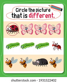 Circle the picture that is different activity for kids illustration