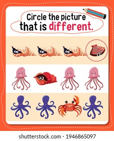 Circle the picture that is different activity for kids illustration