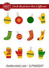 Circle the picture that is different. Educational children game. Kids activity sheet,  Christmas Collection. Cut and paste to the right place
