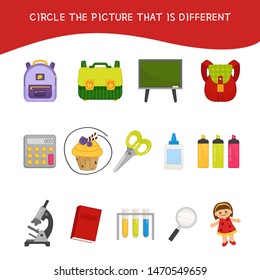 Circle the picture that is different Educational game for children. Cartoon vector illustration. 