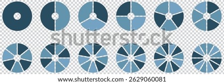 Circle pie chart. 2,3,4,5,6,7,8,9,10,11,12 sections or steps. Flat process cycle. Progress sectors. eps 10