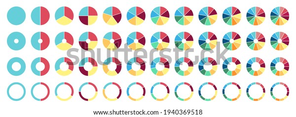 Circle pie chart.\
2,3,4,5,6,7,8,9,10,11,12 sections or steps. Flat process cycle.\
Progress sectors.