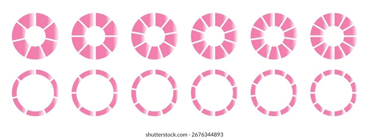 Circle pie chart diagram. Pie chart set. Colorful diagram collection with sections or steps. Colorful Pie Charts and Progress Circles for Data Visualization vector illustration.