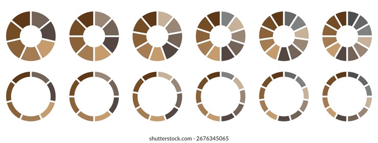 Diagrama de gráfico circular. Conjunto de gráfico circular. Colección de diagrama colorido con secciones o pasos. Gráficos circulares coloridos y círculos de progreso para la Ilustración vectorial de visualización de datos.