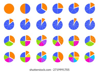 diagrama de gráfico circular circular definir coleção de educação matemática fracionária. 1,2,3,4,5,6,7,8,9,10,11,12 segmento dividido