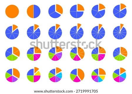 circle pie chart diagram set fraction mathematic education collection. 1,2,3,4,5,6,7,8,9,10,11,12 segment divided