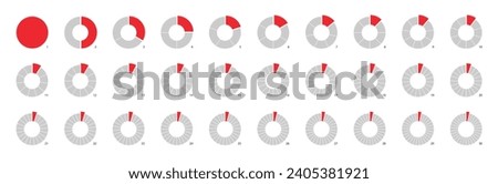 Circle pie chart as donut infographics data presentation. Charging round bar as percentage piece or part of whole. 12 and 24 segments of crossed ring