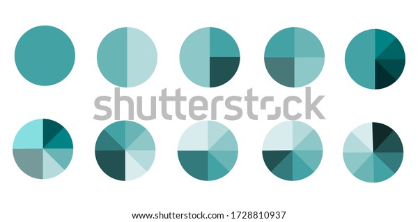 Circle or pie chart icon. Graphic\
vector diagram divided into 1, 2, 3, 4, 5, 6 parts. Stock\
Photo