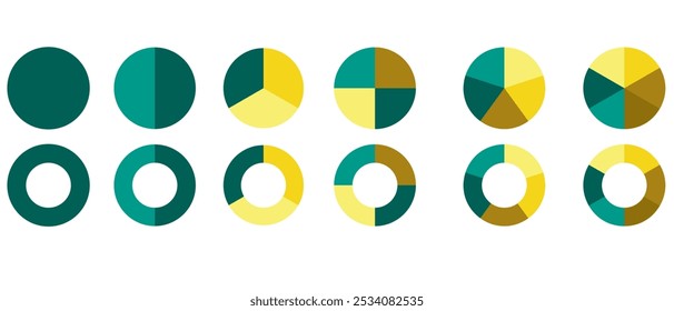 Circle pie chart icons. Pie charts diagram. Colorful diagram. Set of different color circles isolated. Pie chart for data analysis, business presentation, UI, web design eps 10