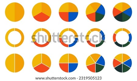 Circle pie chart icons. Colorful diagram collection with 2,3,4,5,6 sections. Design for web and mobile app