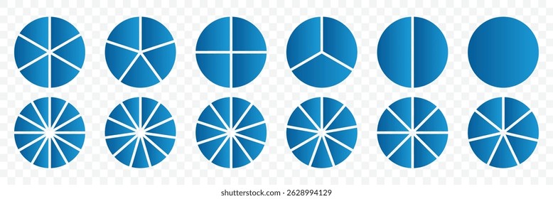 Circle pie chart icons. Presentation chat set. Pie chart set, segmented circle icons. Vector illustrator.