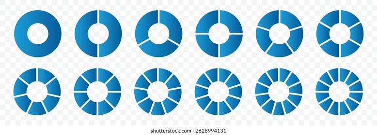 Circle pie chart icons. Presentation chat set. Pie chart set, segmented circle icons. Vector illustrator.