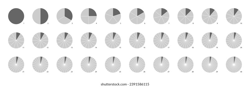 Circle pie chart infographics. Pizza part slice graph vector diagram. Round wheel divide into equal segments. Graphic icon for fraction and division