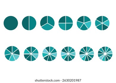 Circle pie chart set. Colorful diagram with 10 sections. Vector illustration isolated on white background