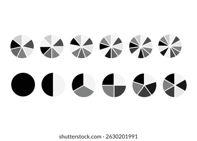 Circle pie chart set. Colorful diagram with 10 sections. Vector illustration isolated on white background