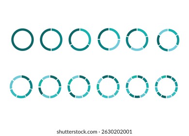 Circle pie chart set. Colorful diagram with 10 sections. Vector illustration isolated on white background