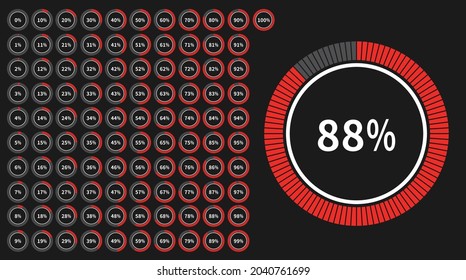 Circle Pie Chart . Set of circle percentage diagrams from 0 to 100 ready-to-use for web design, user interface (UI) or infographic - indicator with Red