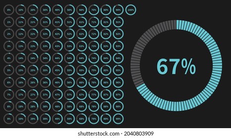 Circle Pie Chart . Set of circle percentage diagrams from 0 to 100 ready-to-use for web design, user interface (UI) or infographic - indicator with tech blue