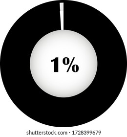 Circle Pie Chart showing 1% . Percentage diagram set for infographic, UI, web design. Progress bar template. Vector illustration indicated with black and white.