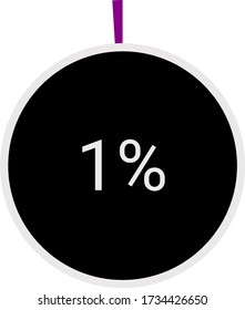 Circle Pie Chart showing 1% Percentage diagram infographic, UI, web design. Progress bar template. Vector illustration indicated with black and perple