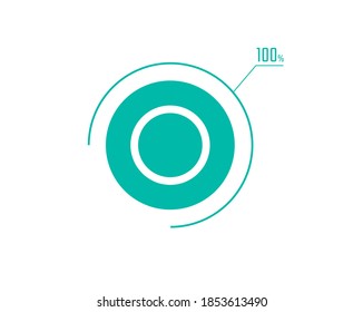 Circle Pie Chart showing 100 Percentage diagram infographic, UI, Web design. 100% Progress bar templates. Vector illustration