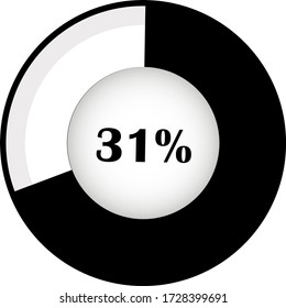 Circle Pie Chart showing 31% . Percentage diagram set for infographic, UI, web design. Progress bar template. Vector illustration indicated with black and white.