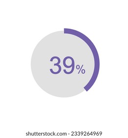 Gráfico circular circular que muestra la infografía del diagrama de porcentaje 39, interfaz de usuario, diseño web. 39% Plantillas de barra de progreso. Ilustración del vector