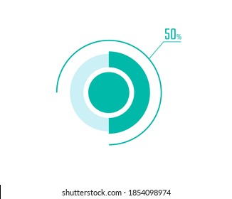 Circle Pie Chart showing 50 Percentage diagram infographic, UI, Web design. 50% Progress bar templates. Vector illustration