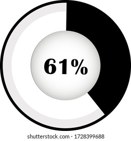 Circle Pie Chart showing 61% . Percentage diagram set for infographic, UI, web design. Progress bar template. Vector illustration indicated with black and white.