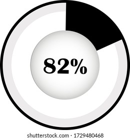 Circle Pie Chart showing 82% . Percentage diagram set for infographic, UI, web design. Progress bar template. Vector illustration indicated with black and white.